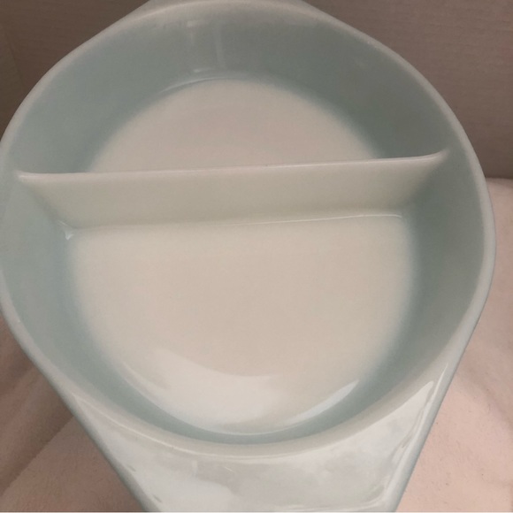 Vintage 1 1/2 quart turquoise snowflake divided serving dish - Picture 6 of 9